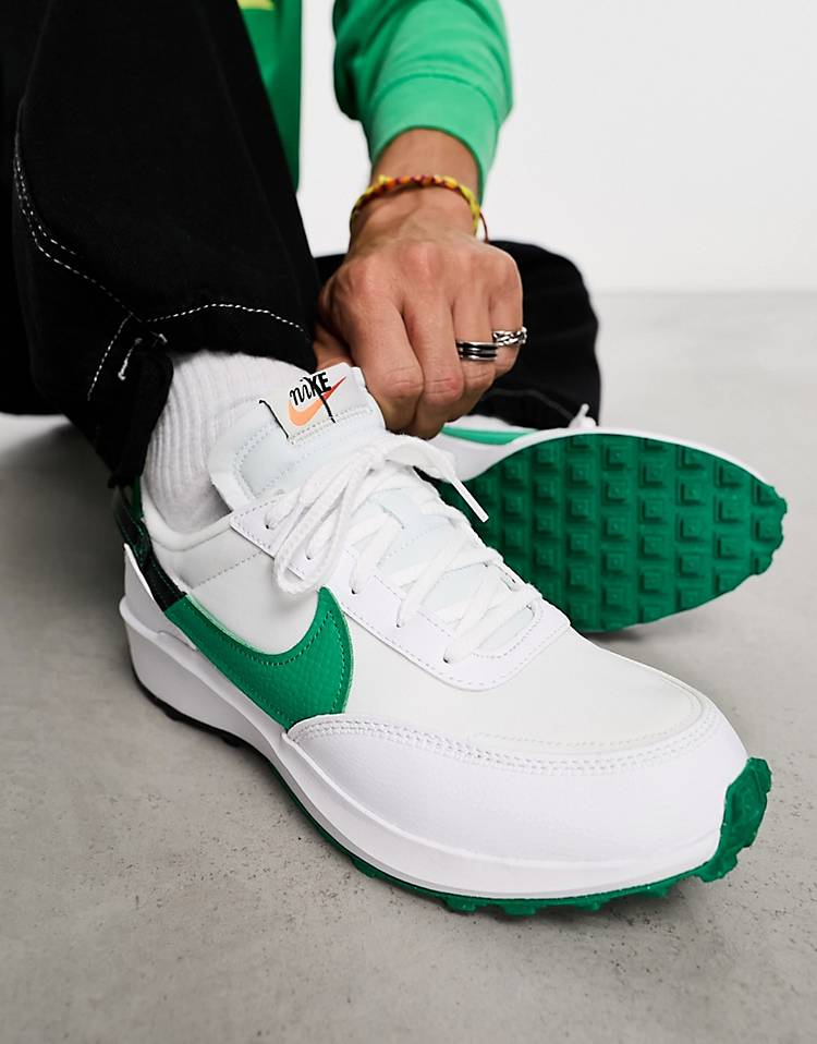 Nike Waffle Debut sneakers in white and green